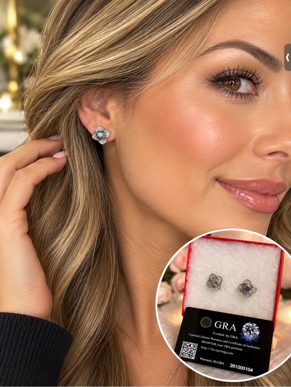 Aurora Opal  Stud Earrings - Silver-Tone with Blue Opal